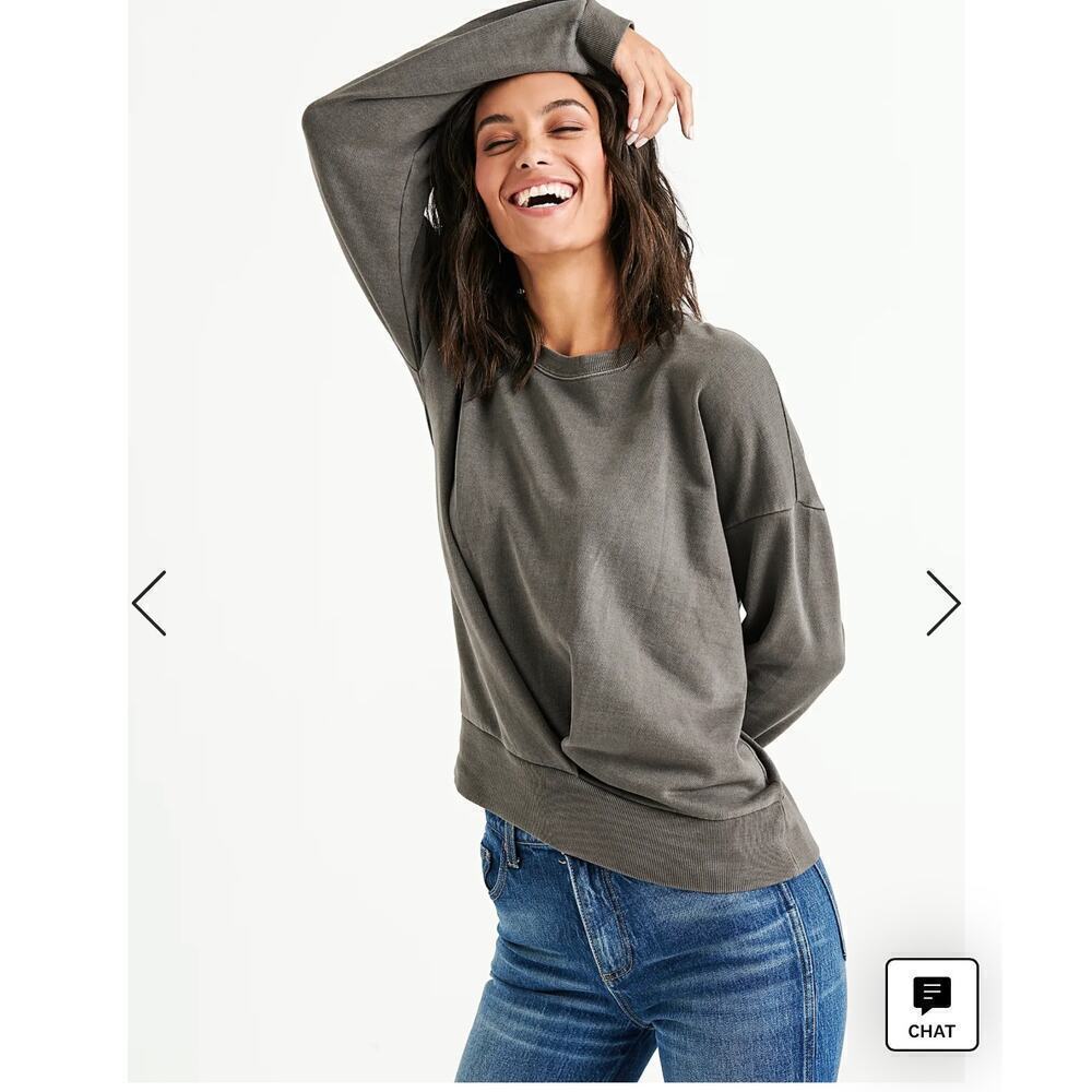 Lucky Brand Pleated Sweatshirt Womens Small Gray Cotton Front Pleat Minimalist